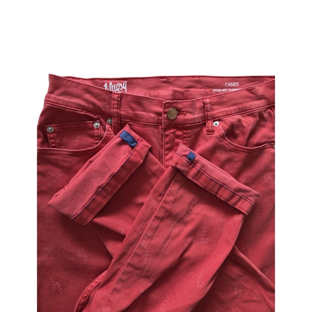 Mugsy Canes Selvedge Jeans Mens 32x30 Red Stretch Cotton Straight Fit Christmas